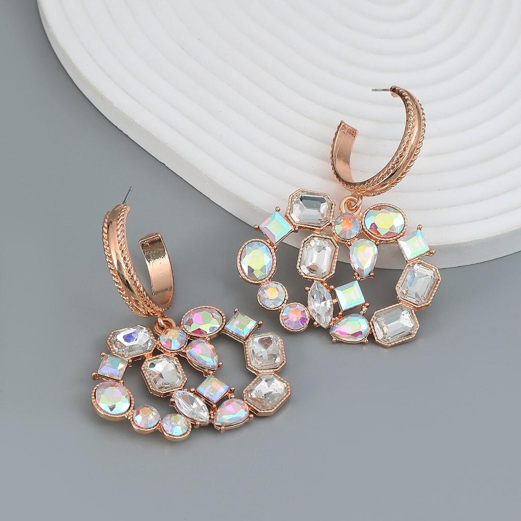Pinkdudu Fashion Multicolor Rhinestone Double Round Hoop Earrings Exaggerated 4 Color Geometric Earring for Women Jewelry PD1516