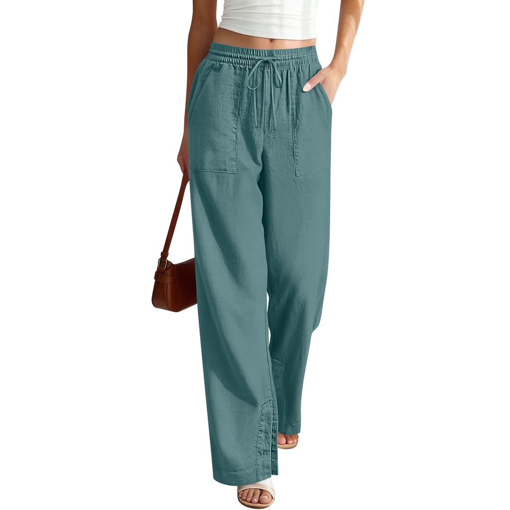 Women’s Wide Leg Drawstring Waist Pants Loose Fit Lightweight Casual Trousers with Pockets for Everyday Wear