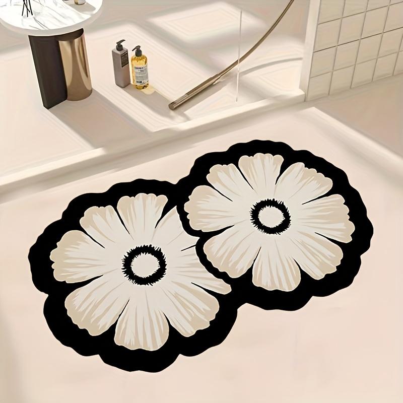 1pc Floral Diatomaceous Earth Non-Slip Bath Mat - Super Absorbent, Quick-Drying, Soft Shower Mat, Easy To Clean, Decorative Oval Floor Mat