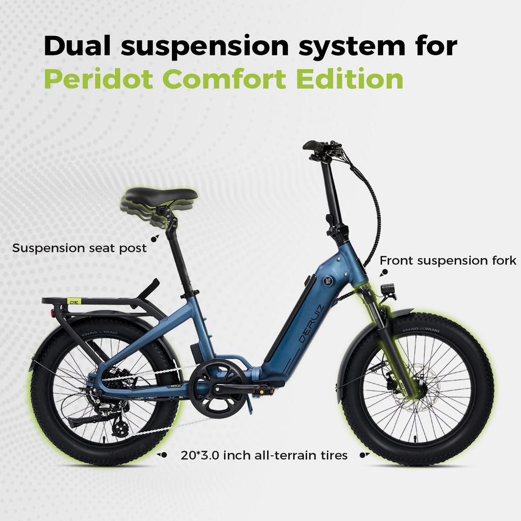 Electric Bicycle DERUIZ Foldable E-Bike  2.0 Peridot 20", 48V 500Wh Battery, 8-Speed, Hydraulic Brakes, Max Range 150 KM