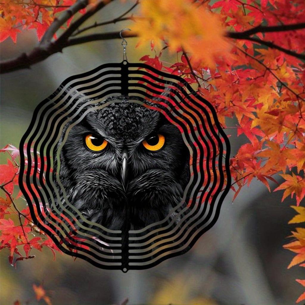 Metal Wind Chime with Night Owl Design Christmas Hanging Decor for Garden Yard Outdoor Thanksgiving Holiday Gift No Electricity Needed