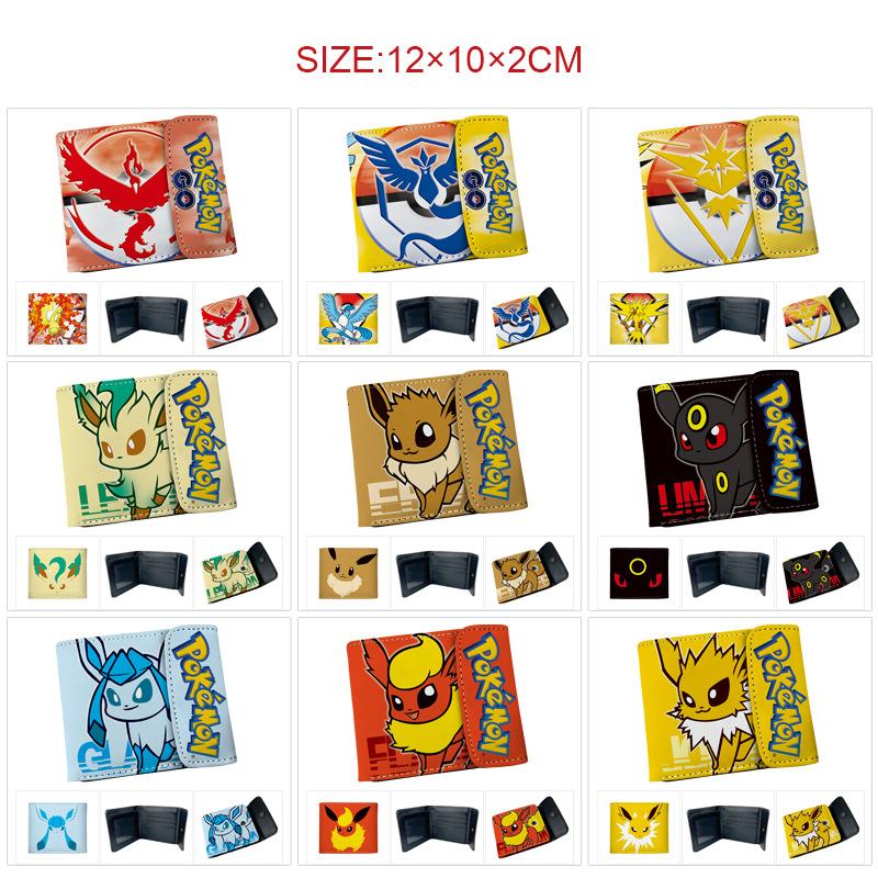 Pokemon Eevee Anime Full Color Snap Button PU Leather Short Wallet Card Holder Coin Purse for Men Women Students