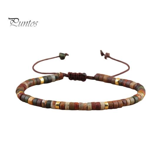 

Женский браслет с кисточкой, регулируемый шнур, натуральный камень, гладкий, исцеление разума, спокойствие, уверенность, ювелирные изделия ручной работы на День благодарения, Рождество, дни рождения коричневый