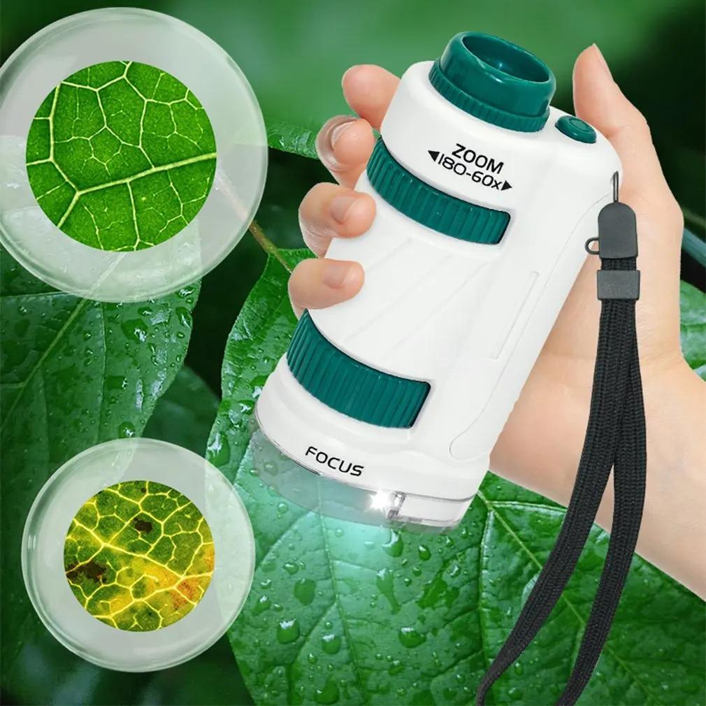 60-80x Handheld Microscope Science Experiment Set With Led Light Kindergarten Toy Handheld Children's Outdoor Toy