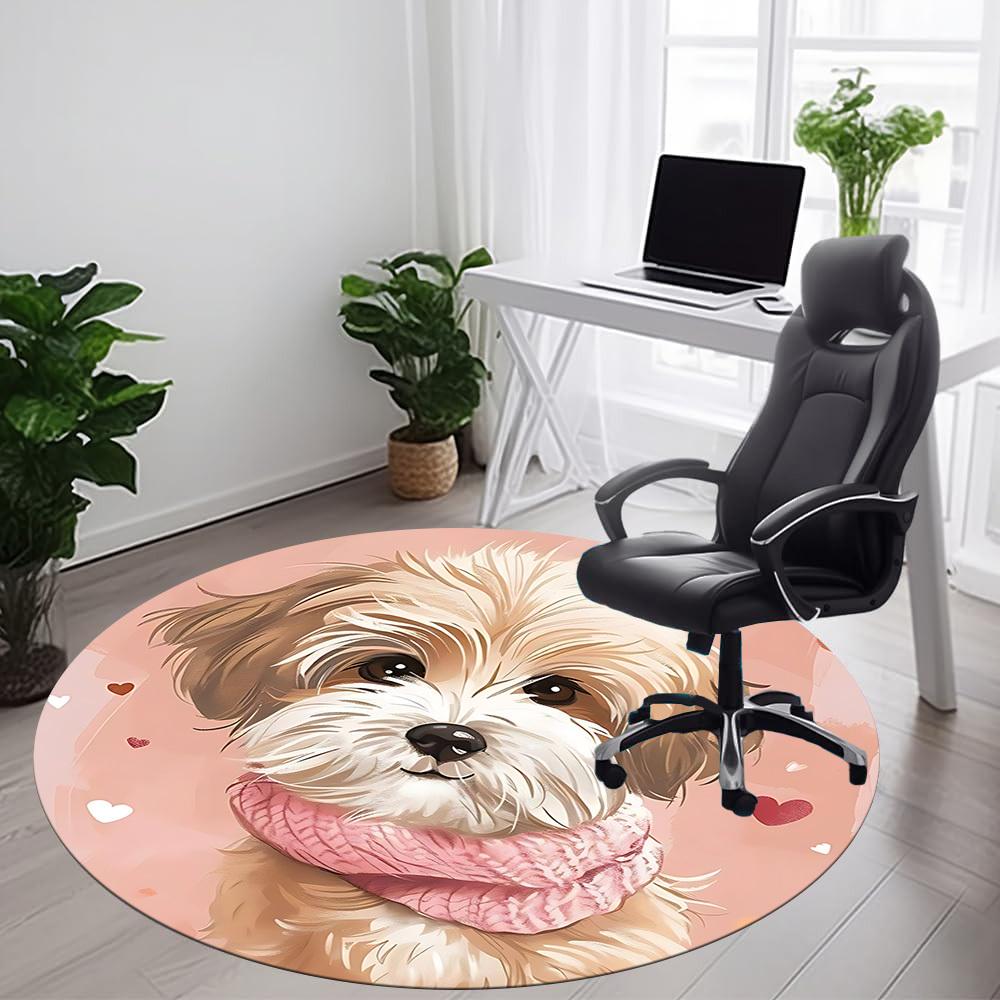 1PC Puppy Scarf Office Round Area Rug, Indoor Mat Suitable ForOffice, Under Office Chairs Bedroom Living Room Home Decor, Room Deco,  F156