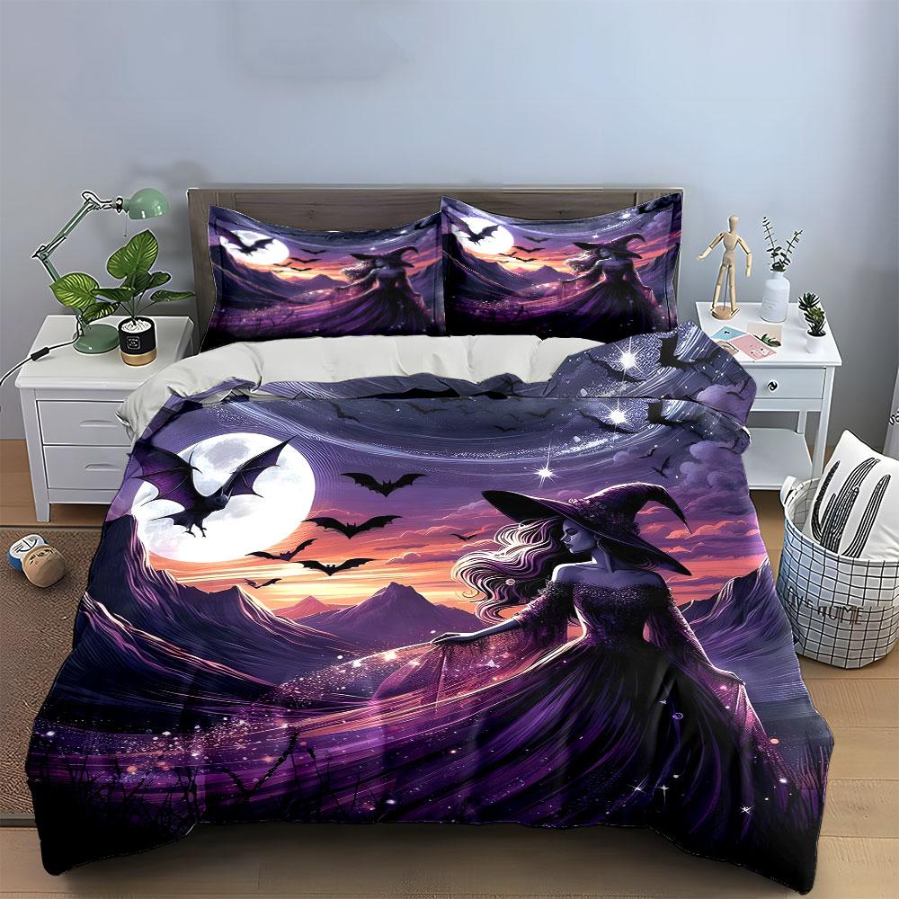 Fantasy Witch Halloween Decor Soft Comfortable Duvet Cover Bedding Set Included 1*Duvet Cover & 2*Pillowcases, Gift