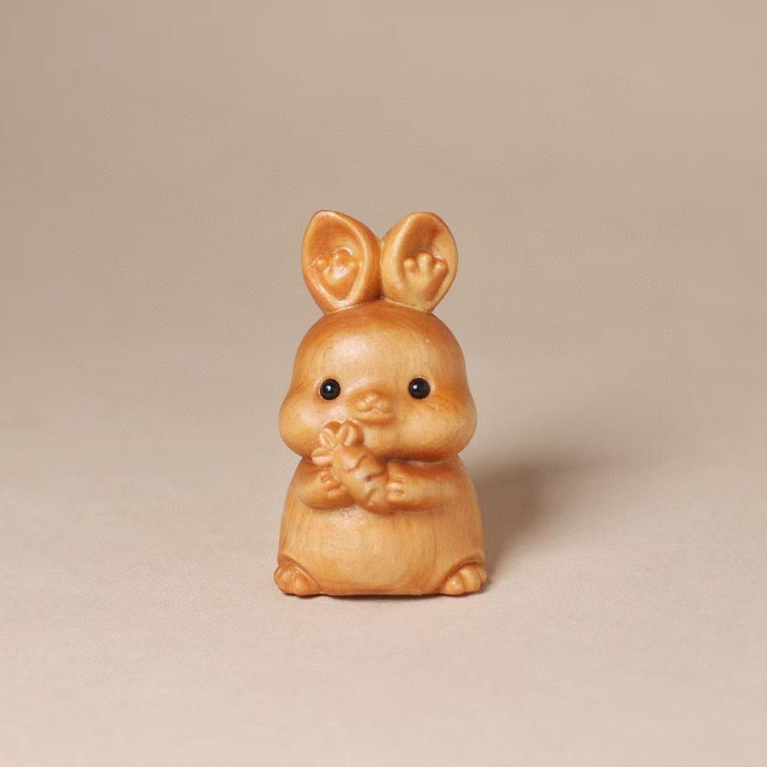 Taihang Cliff Cypress Rabbit Handheld Carving: Exquisite Cultural Ornament & Play Handicraft