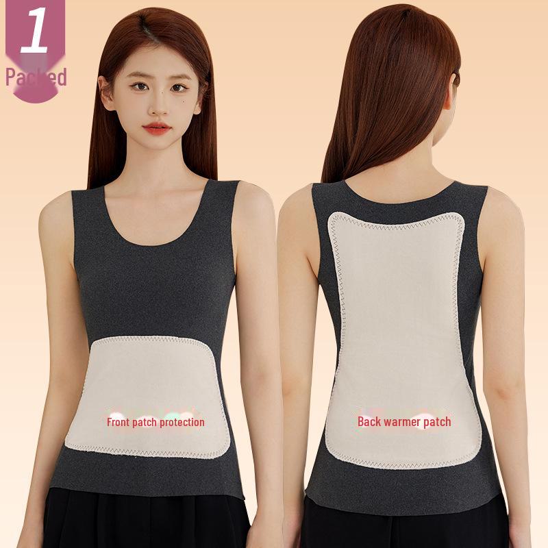 Women's Self-Heating Thermal Vest with Patches, Extra Thick Velvet, Temperature-Controlled Bottoming Layer, Warm Top Layer.