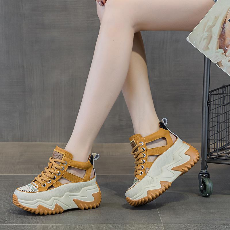 9898 inner height increase 7 leather dad shoes women, spring and summer new versatile thick soles