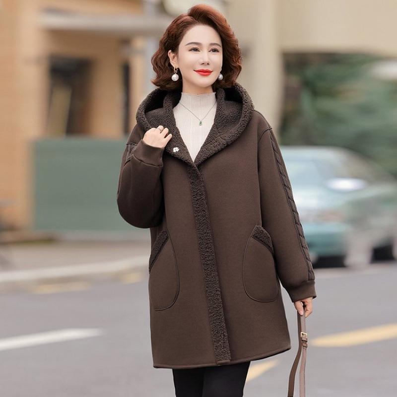 

Осенне-зимнее худи свободного кроя, женское двустороннее пальто средней длины из овечьей шерсти и хлопка 5XL [recommended 150-80kg]