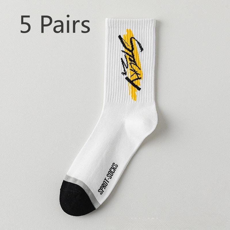5 Pairs of Summer Socks Men's Mid-calf Cotton Anti-odour Cotton Mesh Breathable Summer Thin Youth Basketball Socks