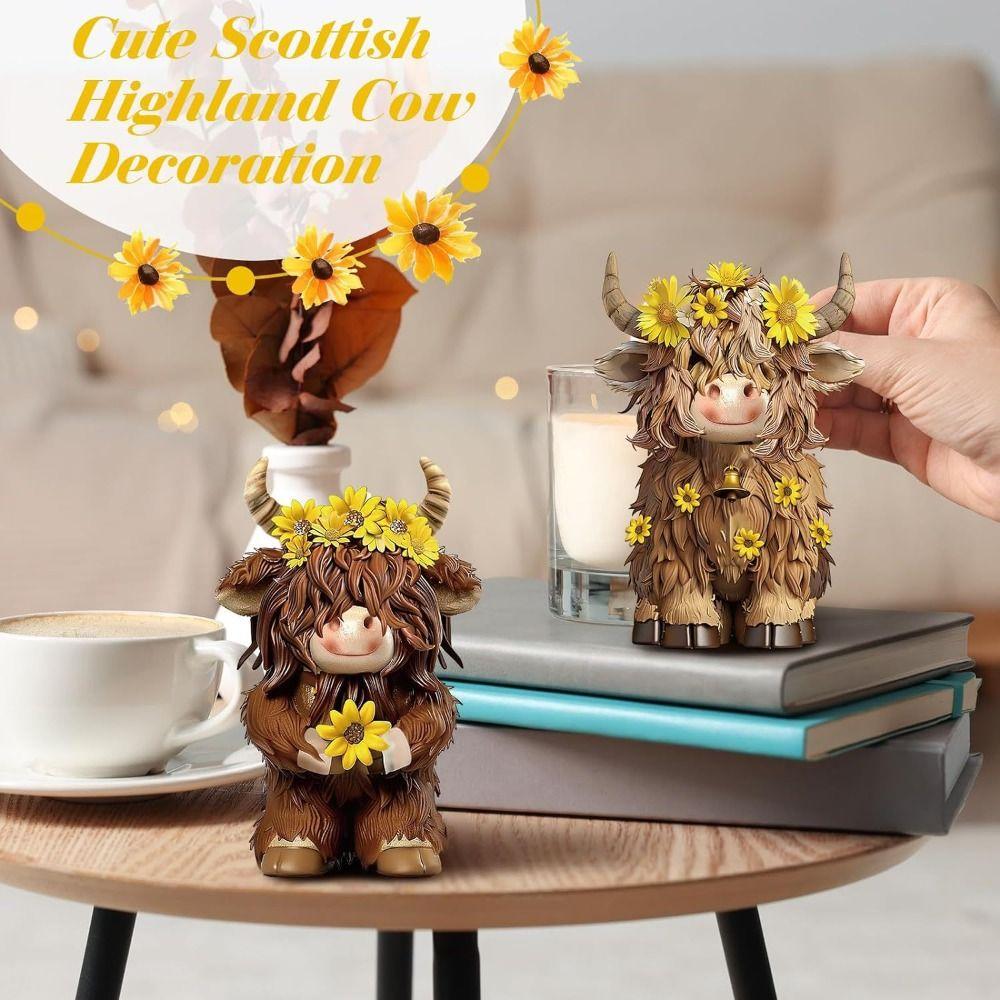 Cute Highland Cow Statue Decorative Animal Sculpture Ornament Cow Figurine  Micro Landscape Model