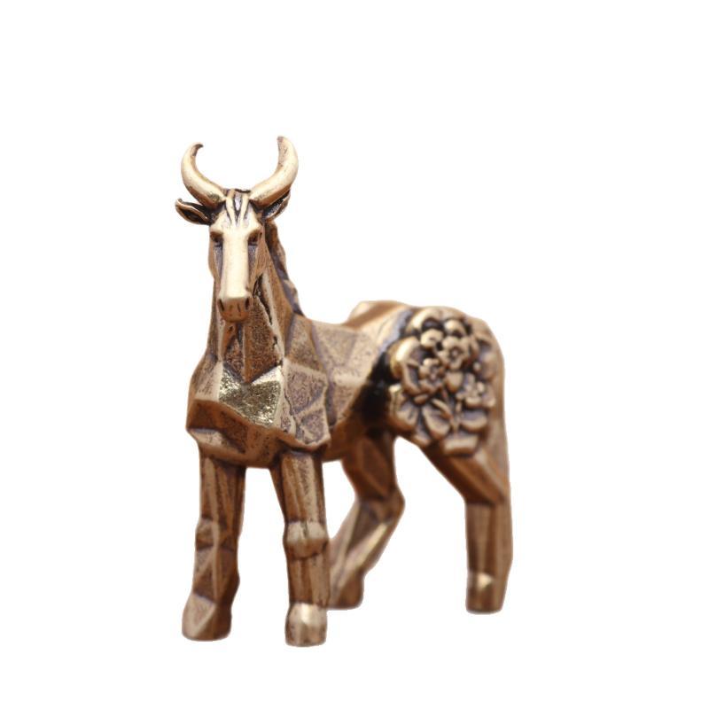 Mini Brass Geometric Horse Figurine Exquisite Flower Carving For Home Office Decor Art Collection