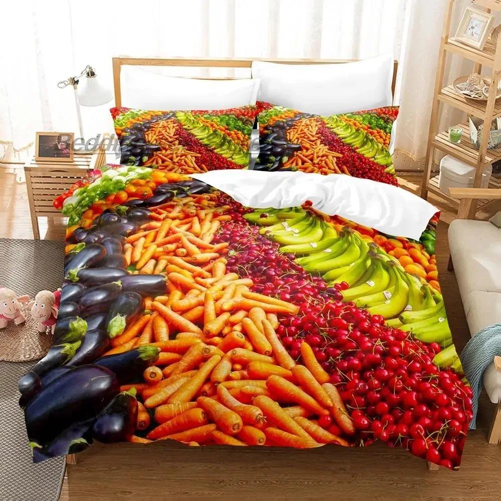 Strawberry Vegetables And Fruits Bedding Set Single Twin Full Queen King Size Bed Set Aldult Boys Bedroom Duvetcover Sets