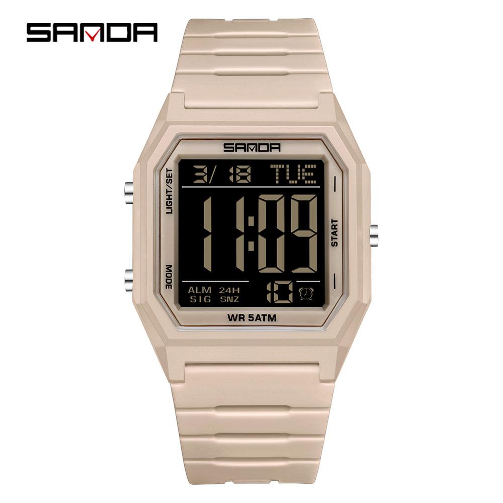 SANDA 6355 Fashion Student Electronic Watch Square Multi Functional Waterproof LED Night Light Outdoor Sports Men's Watch Reloj