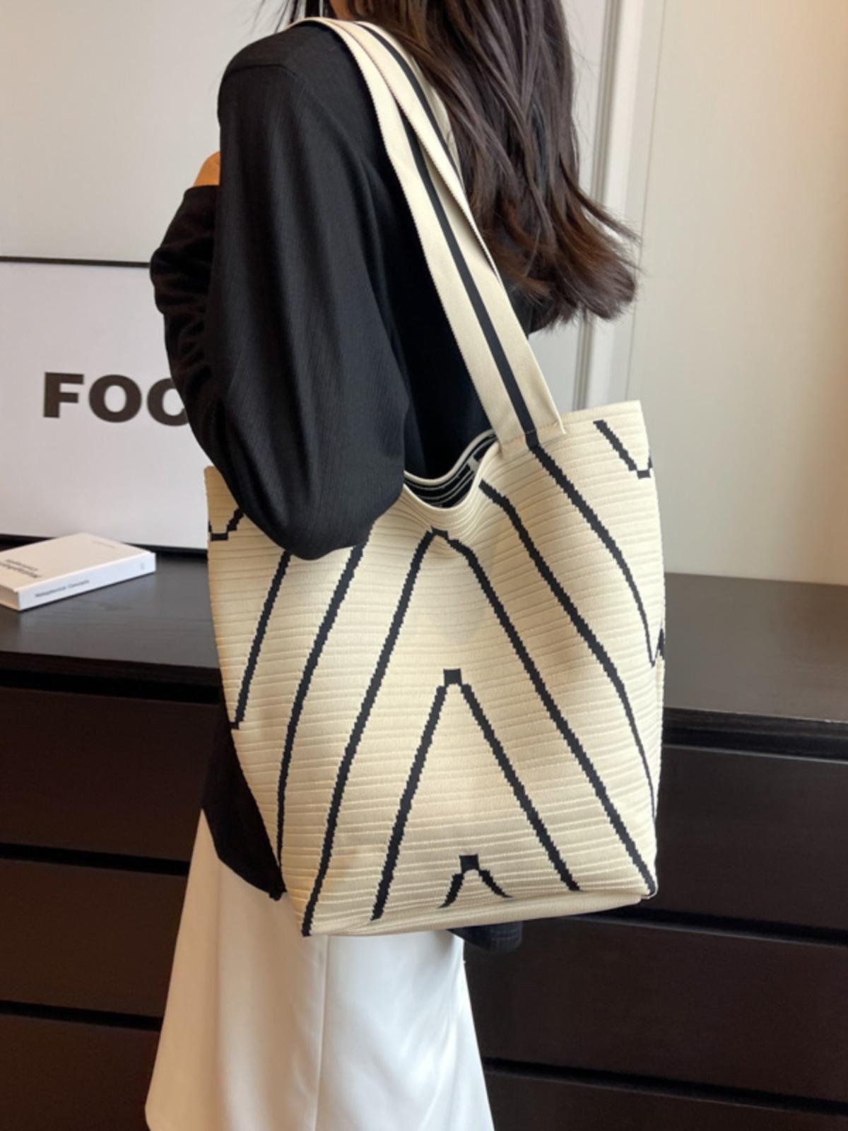 

Женская вязаная плечевая сумка с волнистым узором - Большая вместимость, стильная и универсальная для уличного шопинга и поездок на работу 350g грязно-белый