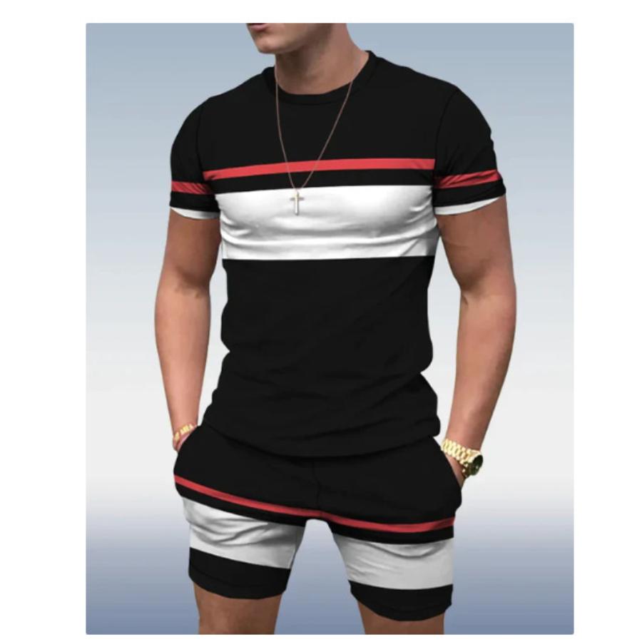 Modisches Resort-Style Herren T-Shirt Kurzarm Shorts Zweiteiliges Set Sommer 3D-Druck
