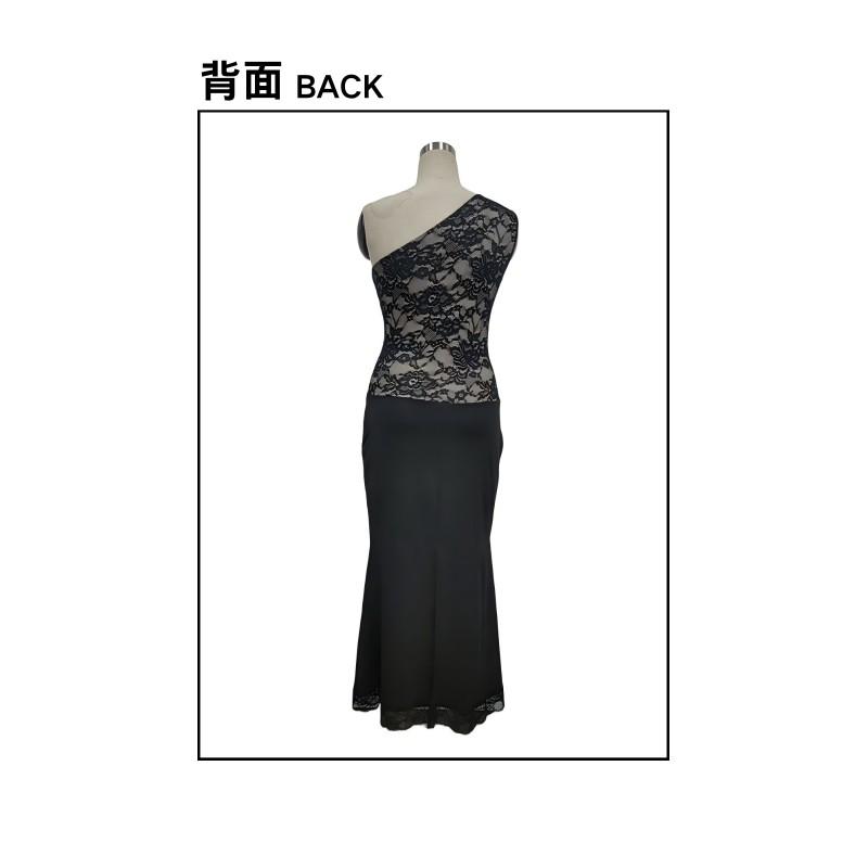 2026 Lace Panel Slim Fit Off-Shoulder Bodycon Maxi Dress Black