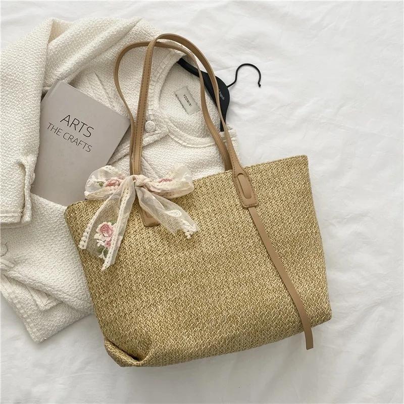Simple Straw Woven Women's Bag 2023 Summer New Beach Leisure Shoulder Bag Shopping Large Capacity Women's Backpack