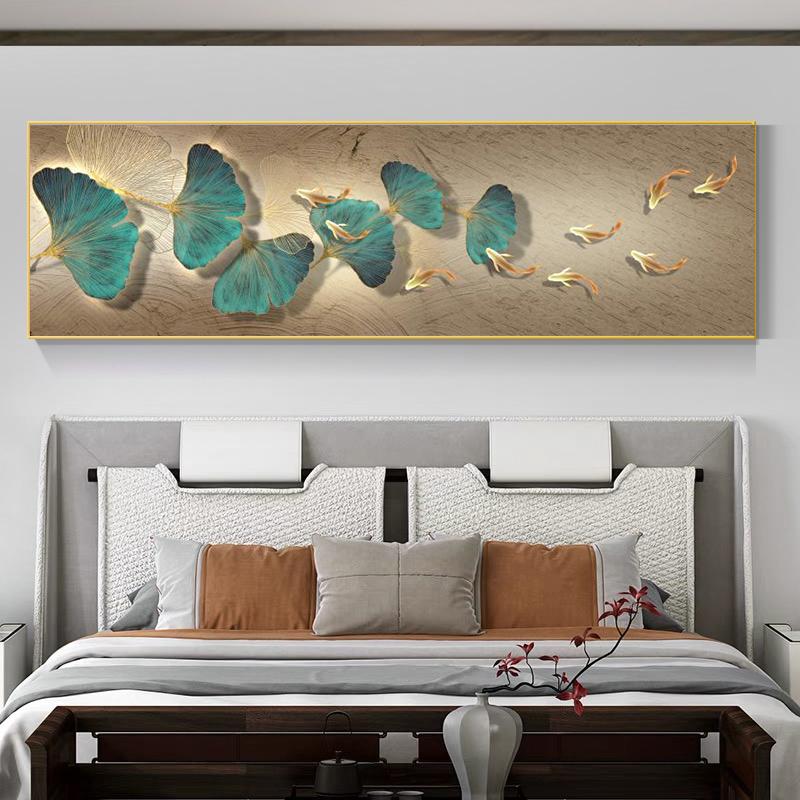 New Chinese Green Ginkgo Biloba Canvas Painting Wall Art Golden Koi Fish Posters Prints for Bedroom Wall Decor No Frame