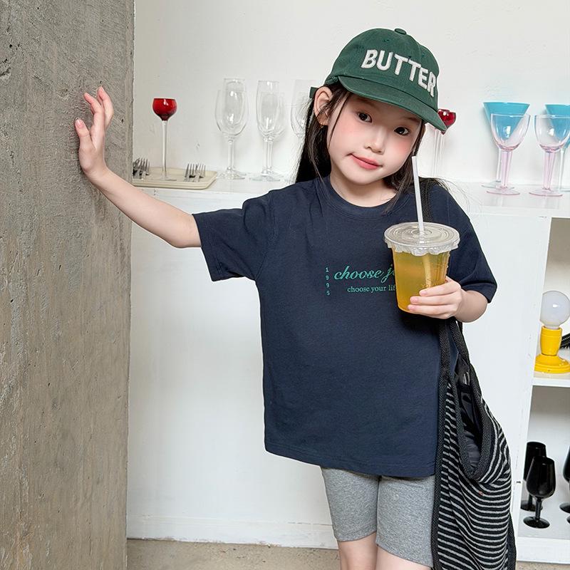Kids' Summer Short Sleeve T-shirt - Korean Style, Loose Fit, Breathable, Casual Round Neck with Letter Print