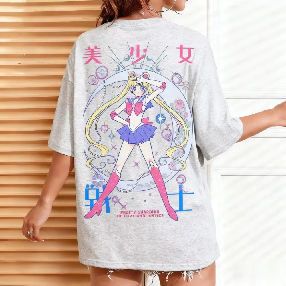 Unisex 2026 Summer Sailor Moon Usagi Tsukino Moon Circle Graphic Loose Oversized Y2K T-shirt
