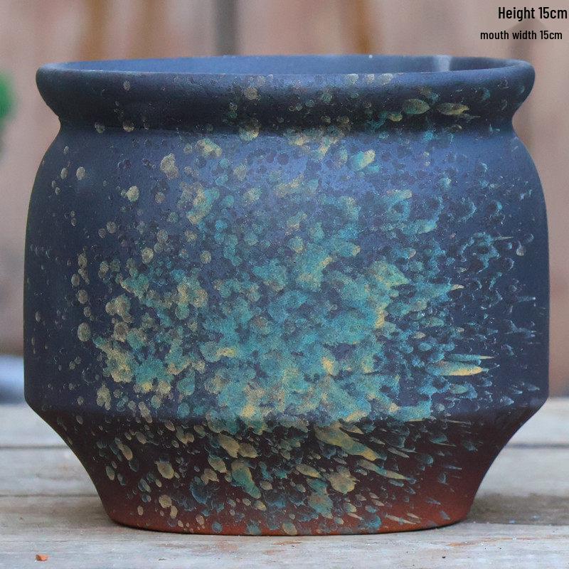 Handmade Coarse Pottery Tall Flower Pot for Succulents and Green Plants – Breathable Ceramic Jar for Bird of Paradise & Bougainvillea