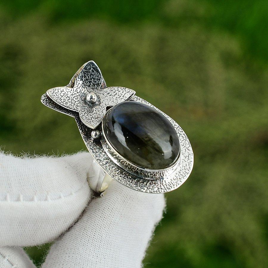 Natural Labradorite Gemstone 925 Silver Stackable Adjustable Ring For Women Adjustable