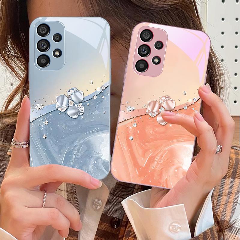 Diamond Like Floral Knot For Samsung Galaxy S10 4G S20 11E 30 S21 22 S24 Fe Pro S23 S25 Ultra 5G S9 Tempered Glass Phone Case