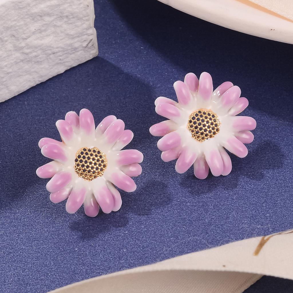 Guochao Retro Flower Exaggerated Earrings Enamel Oil Painting Series Personalized Light Luxury Earrings Medieval Vintage Jewelry