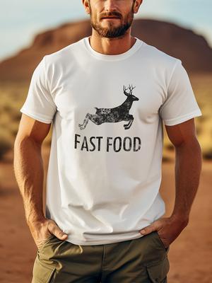 [Funny Hunting Shirt] Fast Food Deer Funny Joke Hunting Shirt - Men's Short Sleeve T-Shirt Top - Gifts for Hunters