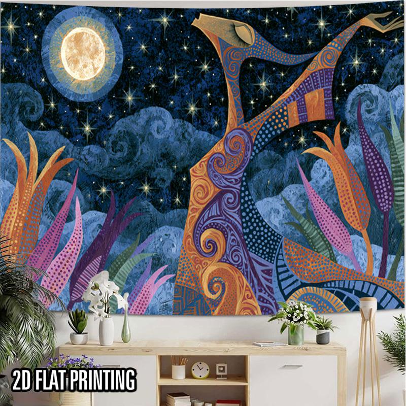 2D Flat - 2D Flat - 2D Flat Print 1pc Tapestry Mystic Dancer Under Stars Wall Hanging, Bohemian Dreamy Bedroom Art Decor Oversized Polyester Fabric Pe