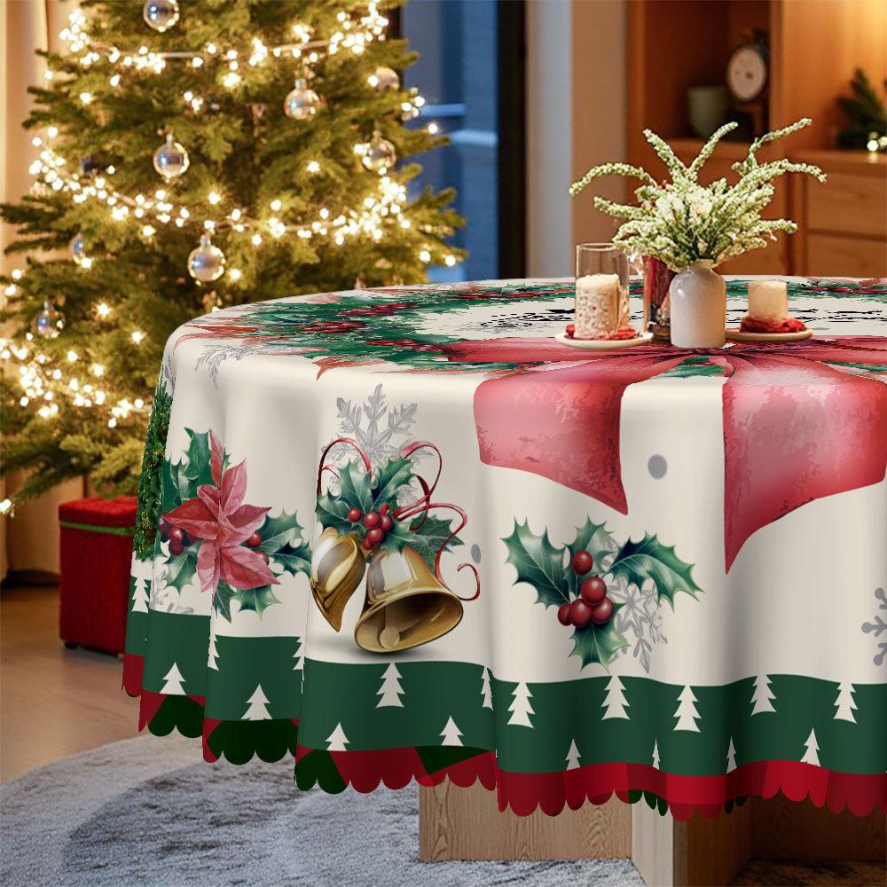 Christmas Party Tablecloth, Waterproof, Snowflake Bell Print, Rectangular Coffee Table Cloth, Holiday Decorative Cloth