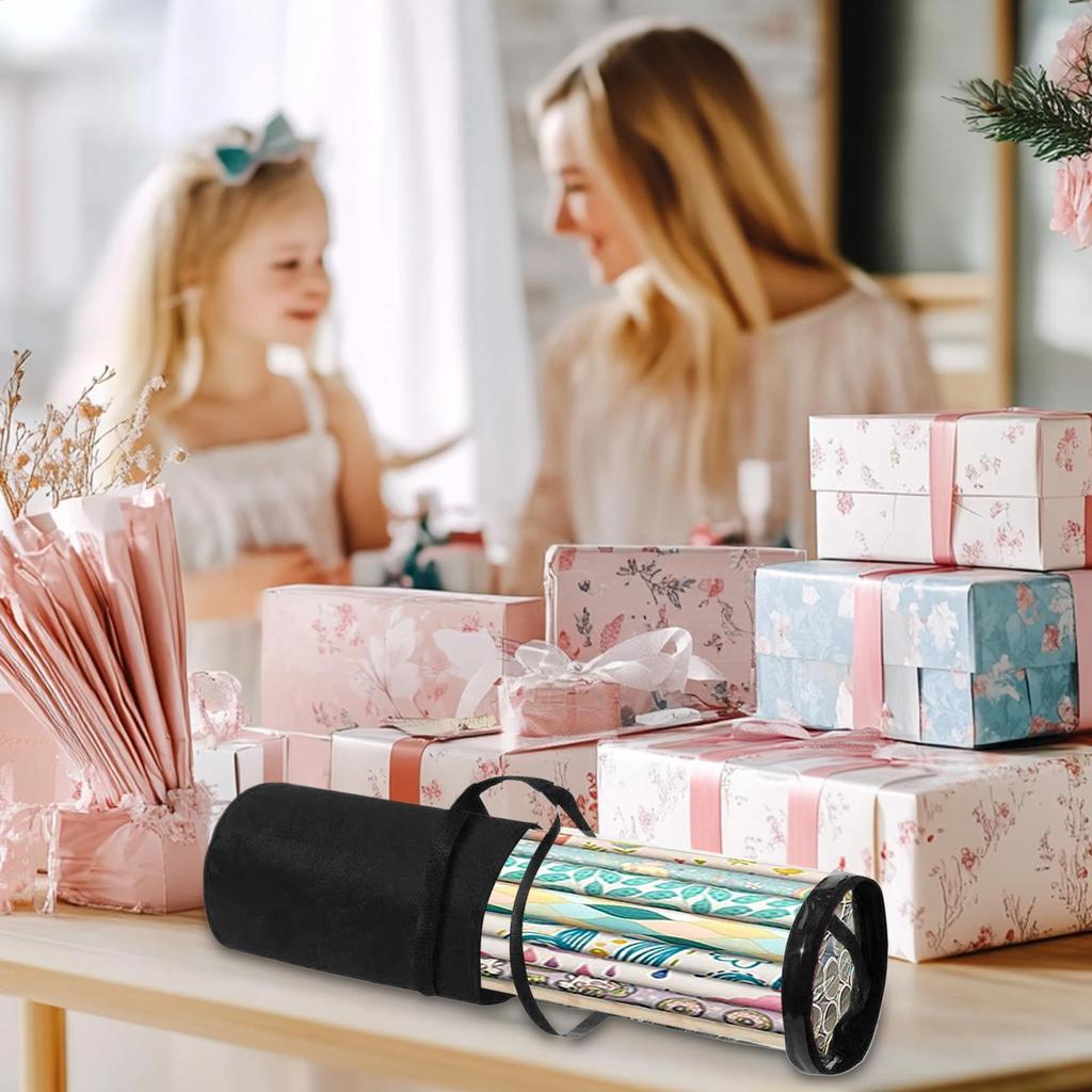 Wrapping Paper Holder Paper Roll Holder Christmas Decor Organizer With Zipper Transparent Holiday Decoration Box For Strap