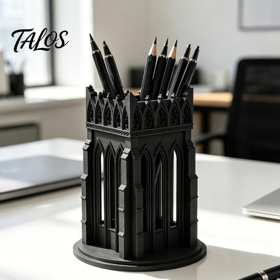 Pointed Arch Desk Decor Gothic Pen Holder, Cathedral Style Makeup Brush 3D Printed Manicure Stand Organizer, Vanity Storage Cup for Brushes, Pencils,