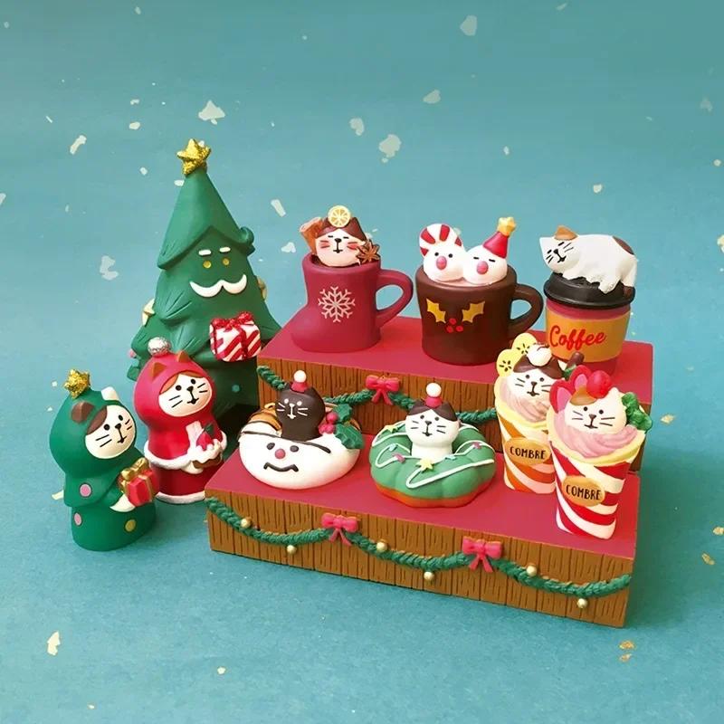 Zakka Japanese Cat Christmas Miniature Scene Props Shooting Office Bookshelf Decoration Collectible Desktop Decorations Gifts
