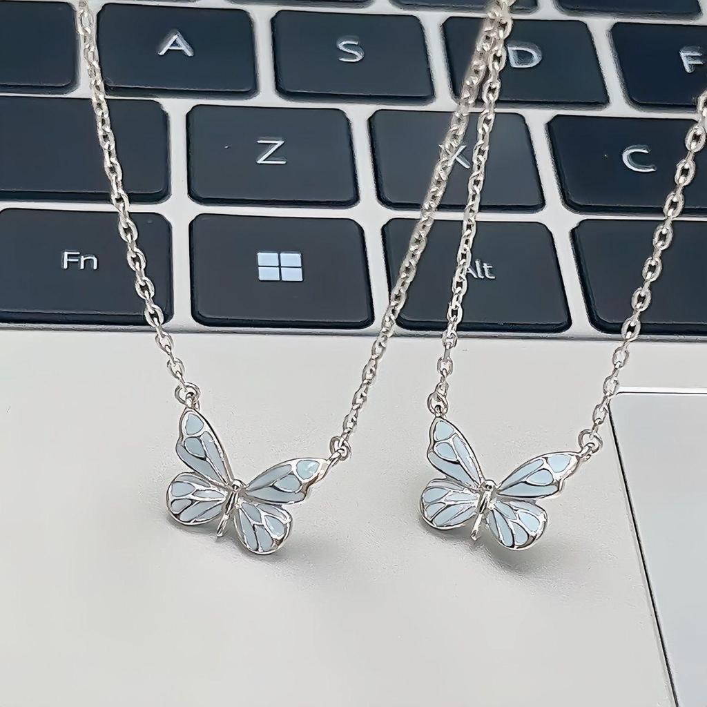 Luminous Aurora Butterfly Necklace & Bracelet Set - Women's Mori Style.