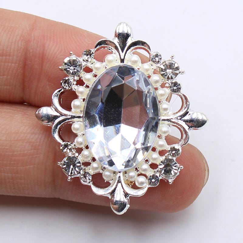 10PCS 30*34MM NEW Acrylic Button Pearl Rhinestone Silver Alloy Buttons Diy Flatback Embellishments Dress Decoration Accessories