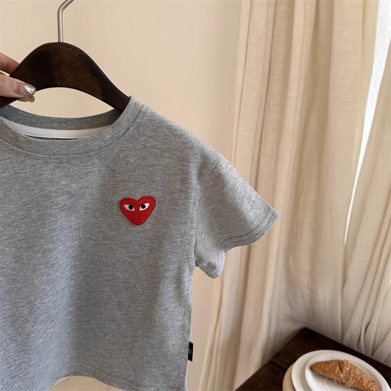 

Хлопковая футболка из ледяного шелка на лето 2025 года, в полоску с сердечком, для мальчиков и девочек - однотонная, с круглым вырезом Size 140