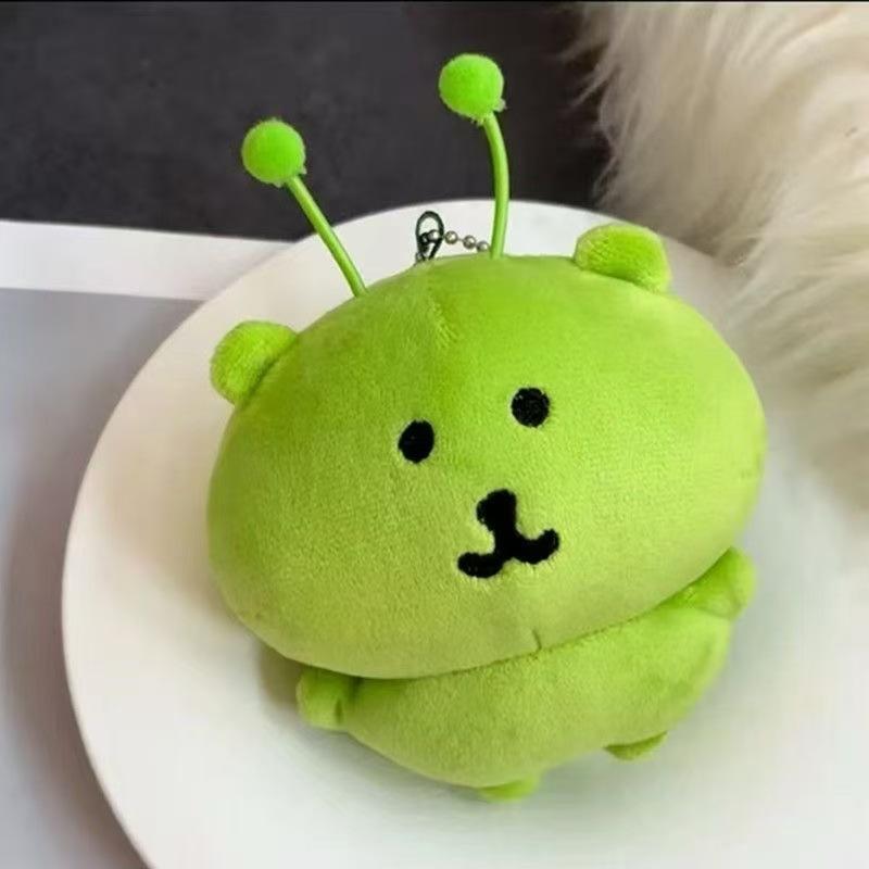 Green Alien Self-Deprecating Bear Plush Keychain Cute Soft Stuffed Toy Bag Pendant Home Decor Comforting Holiday Gift