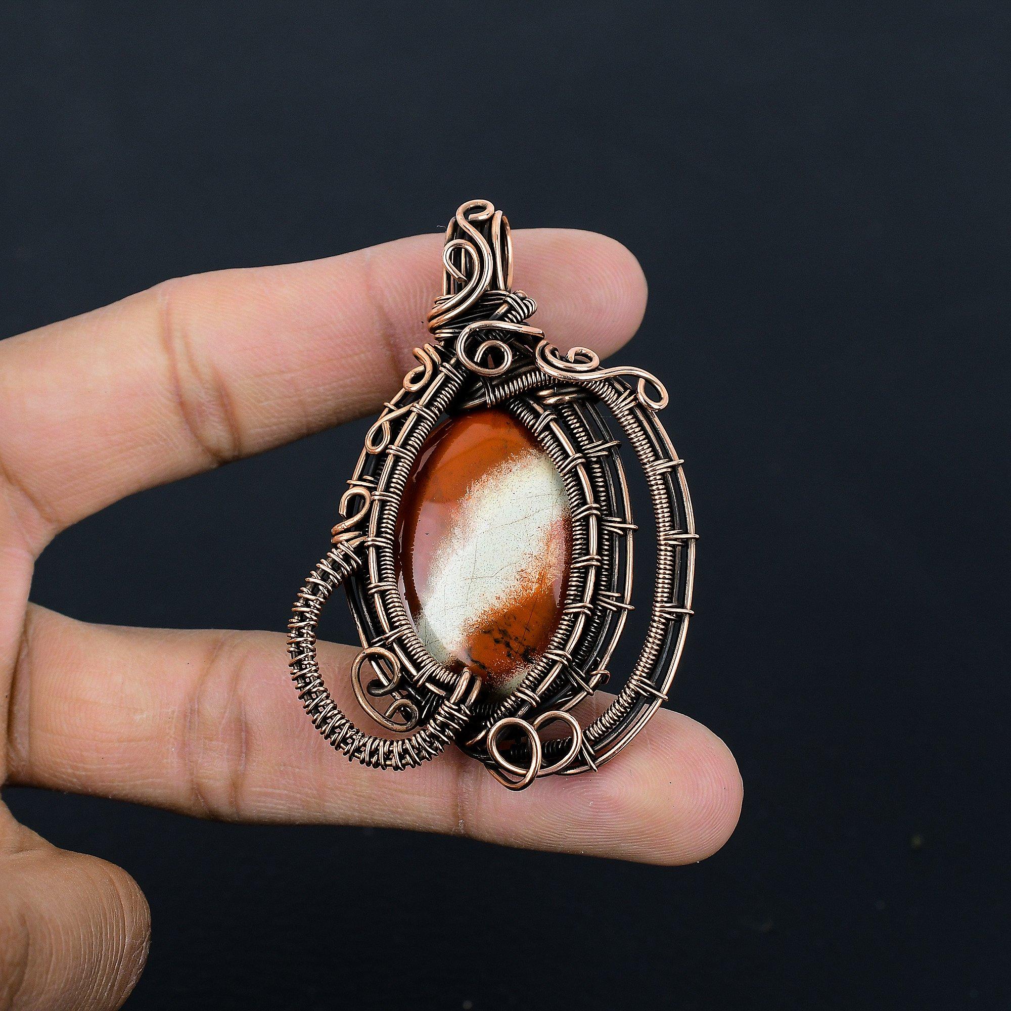

Red Jasper Pendant, 999 Copper Wire Wrapped Jewelry, Gemstone Jewelry Pendant, Handmade Wedding Gift Jewelry 2.55 Inches