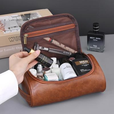 Hochwertige Reise-Kulturbeutel für Damen Herren Retro PU-Leder Kosmetiktaschen Damen Wasserdichte Reise-Make-up-Tasche