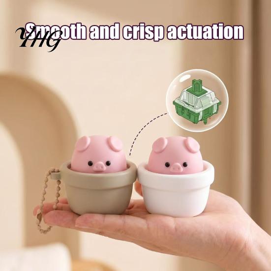 Portable Desk Toy Potted Pig Clicker with Bead Chain, Clicky Button Fidget Finger for Stress Relief, Backpacks School Bags Decor Relief Gadget