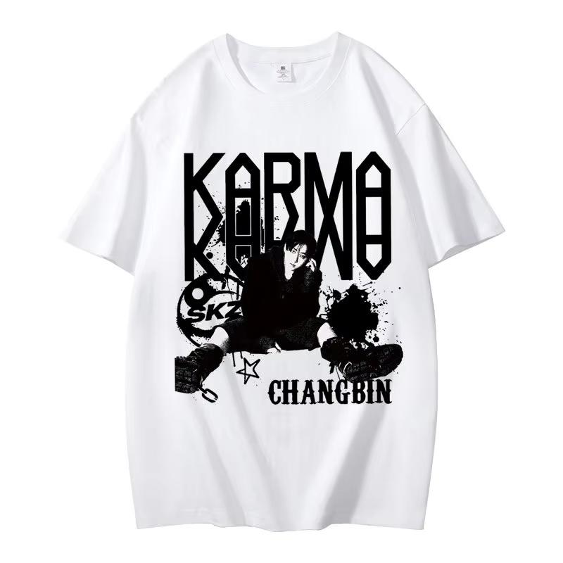 

KPOP The 4th Album KARMA T Shirt CHANGBIN HYUNJIN FELIX Korean Fashion Summer Cotton Hip Hop Tee Shirt Harajuku Tops Streetwear 4XL