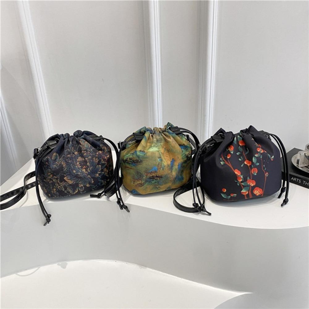 Chinese Style Ethnic Style Crossbody Bag Cloth Hanfu Drawstrings Bag Casual Flower Handbags  Travel