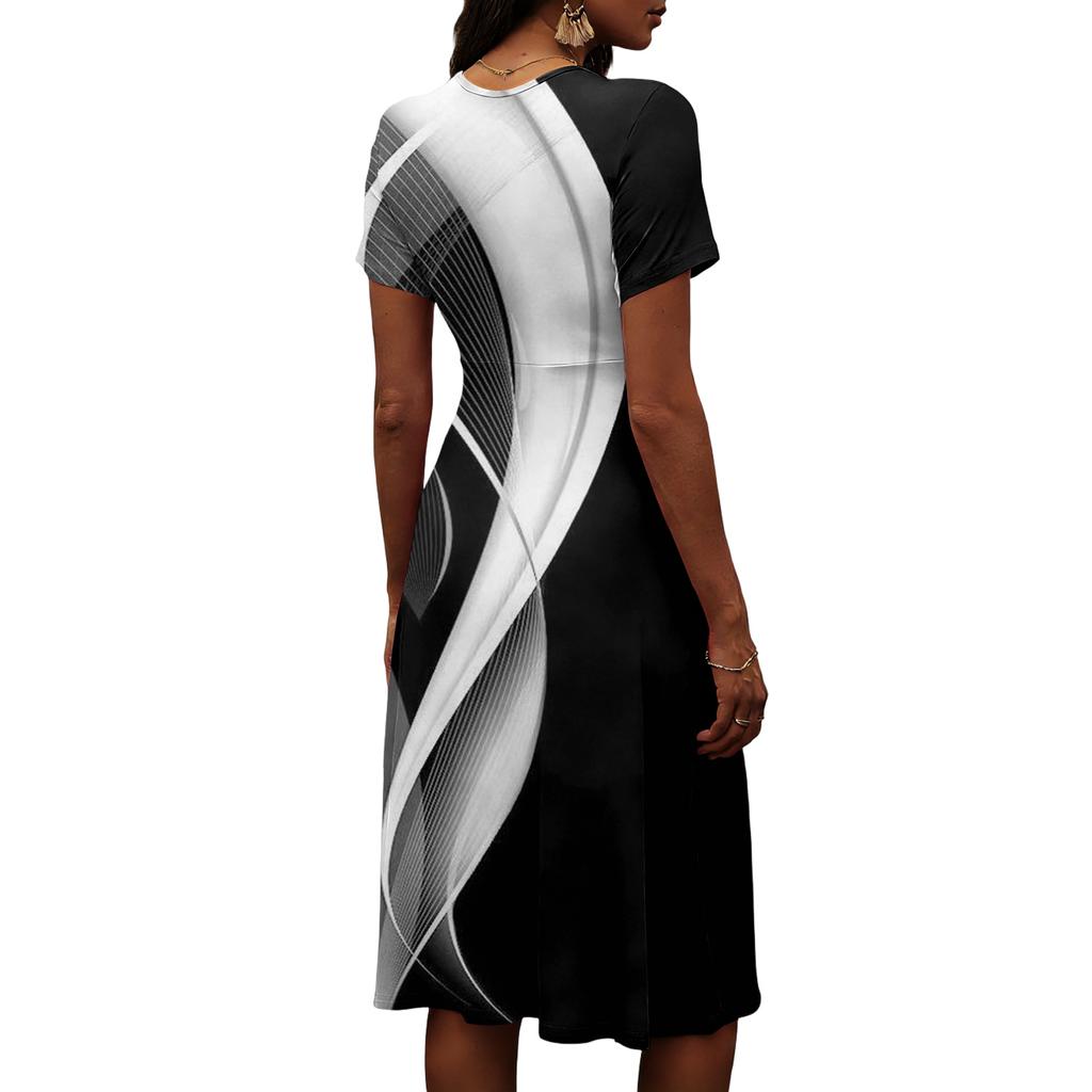 Damen-Kleid mit Blumenmuster, lässig und modisch, kurzärmelig, V-Ausschnitt