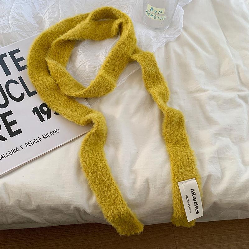 Winter  Solid Color Narrow Long Scarf Female Korean Version Knitted Woolen Scarves Women'S Imitation Cashmere Mohair Scarf