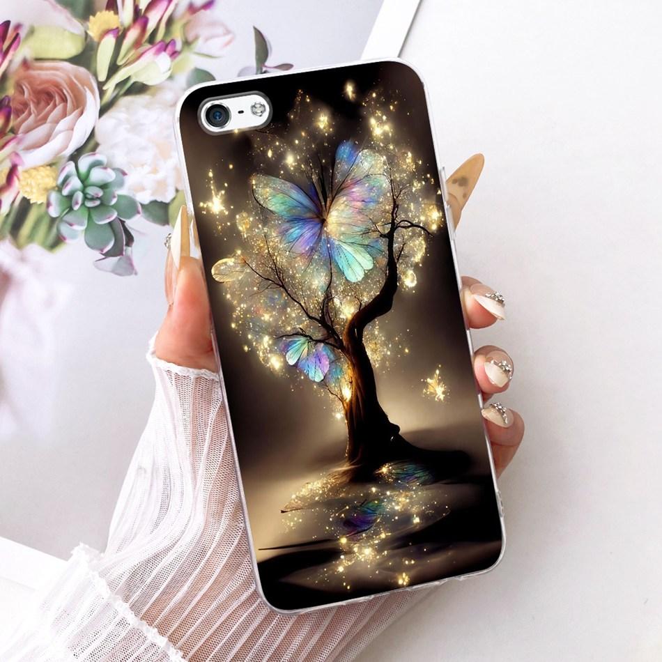 For iPhone 5 5s SE (2016) 4 4s Cute Flower Butterfly Cat Painted Case For iPhone5 iPhone4 Soft Silicone TPU Phone Cases
