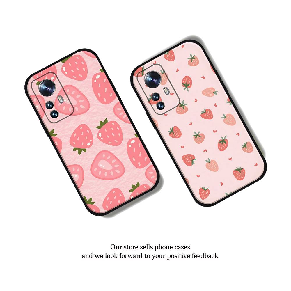C-Cute-S-Strawberrys Black Shockproof Phone Case Snug Fit For Xiaomi 12,11,12S Ultra & Redmi Note 11,10T,9,9A,8Pro,8T,5G