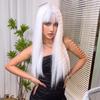 ALAN EATON Long Straight White Wig Synthetic Hair Wig with Bangs Heat Resistant Fiber Wig Women Soft Daily Hair Party Use